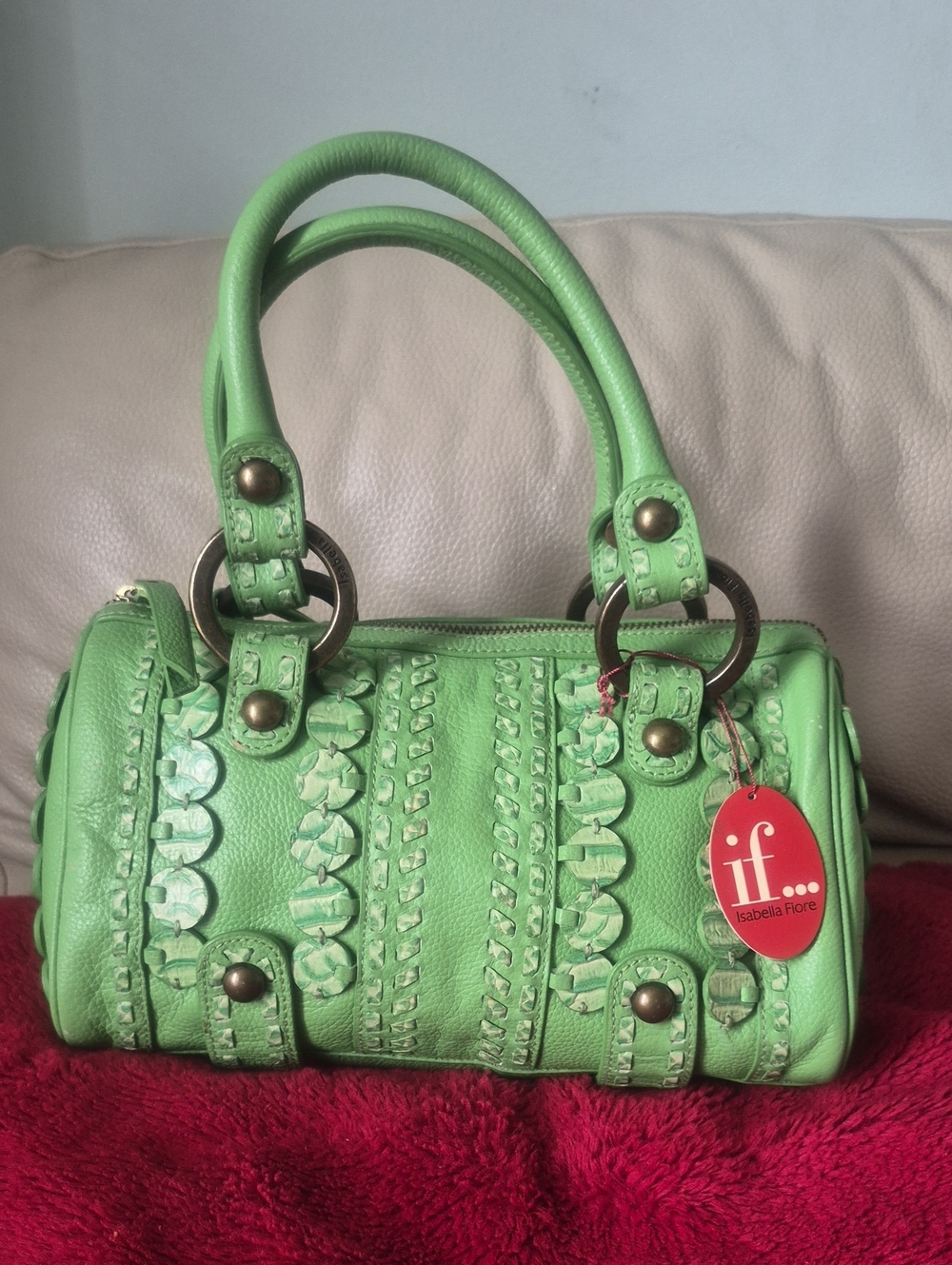 Isabella Fiore Green Embellished Women's Satchel - Unbranded